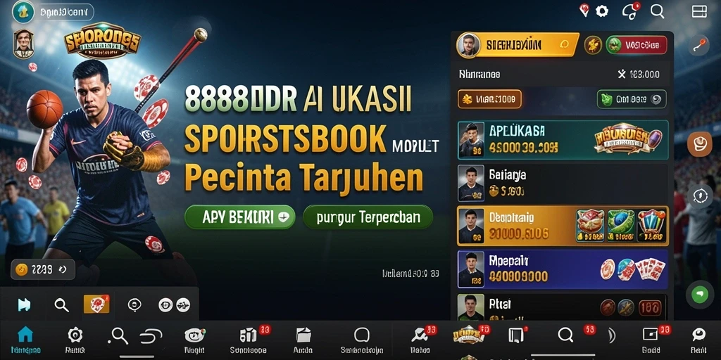 Screenshot utama menampilkan tampilan aplikasi 888IDR dengan taruhan olahraga.