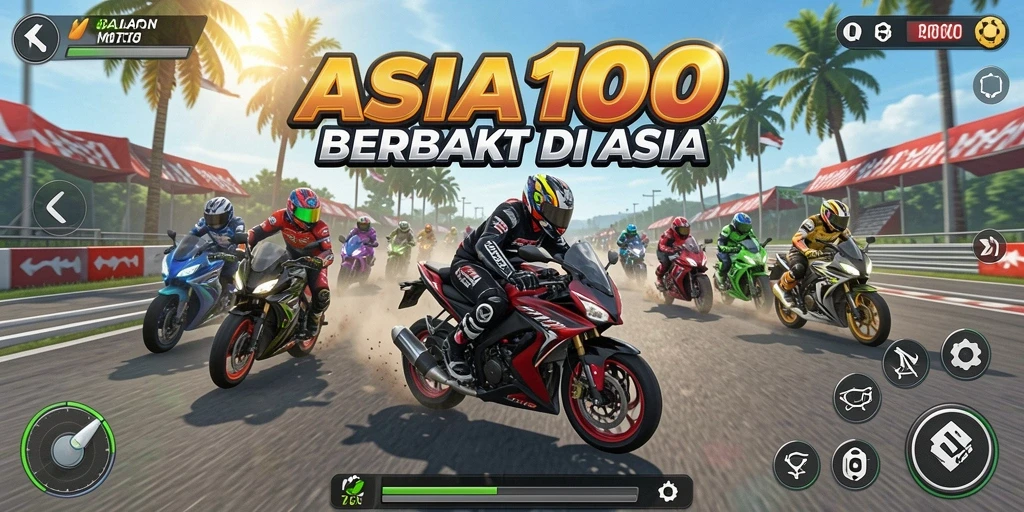 Tampilan gameplay menegangkan dalam balapan motor ASIA100.