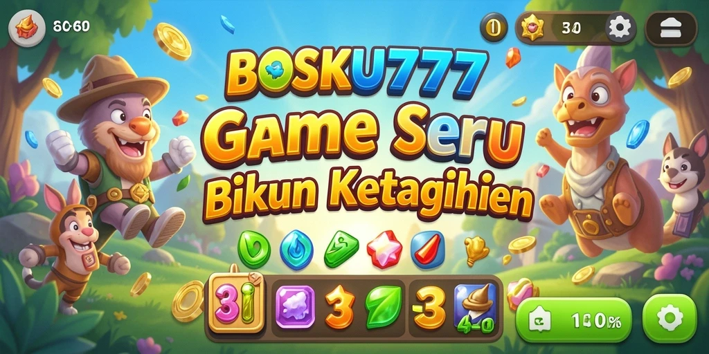 Screenshot gameplay BOSKU777 menunjukkan keseruan mencocokkan item Match-3.