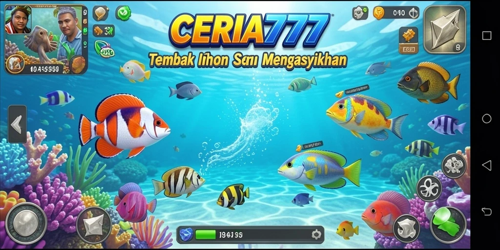 Tampilan gameplay seru dalam CERIA777 saat berburu ikan-ikan besar.