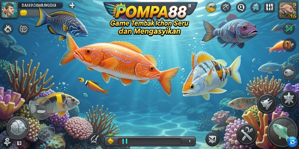 Screenshot gameplay POMPA88 menampilkan aksi menangkap ikan.