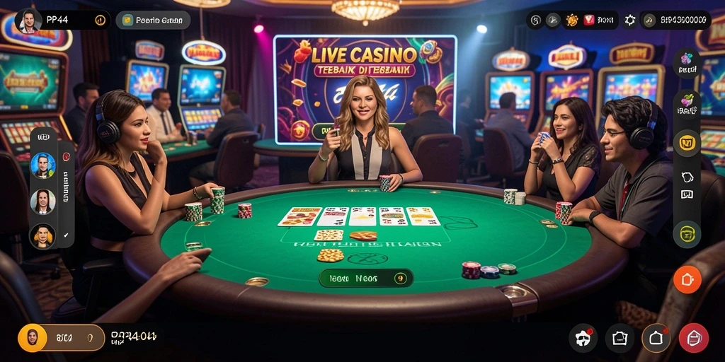Screenshot gameplay Live Casino di PP444 menampilkan dealer langsung yang profesional.