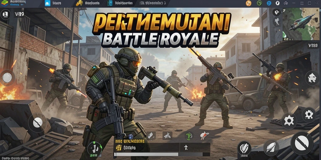 Tampilan menarik dari gameplay intens di V89, game Battle Royale yang seru.